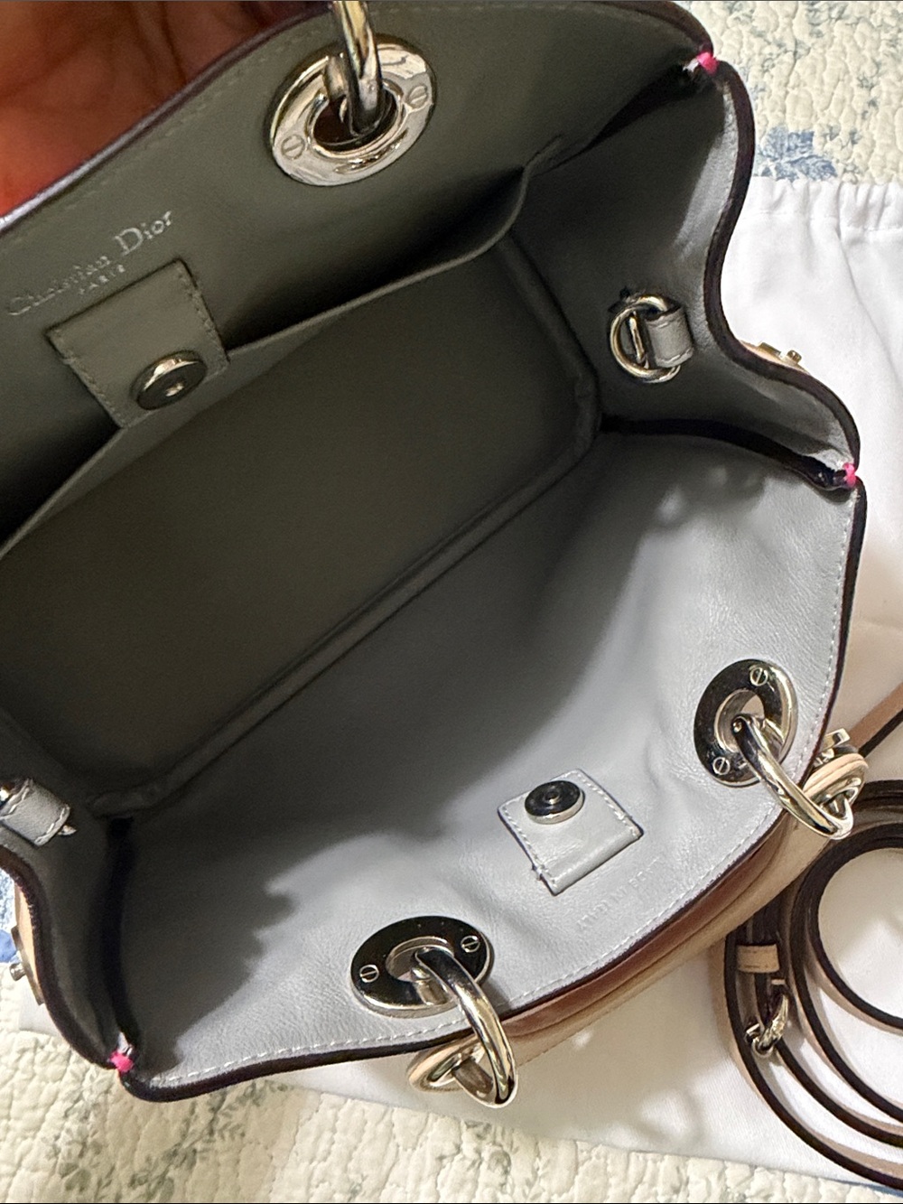 Dior Hot Pink and Beige Leather Top-Handle Satchel - Picture 3 of 4